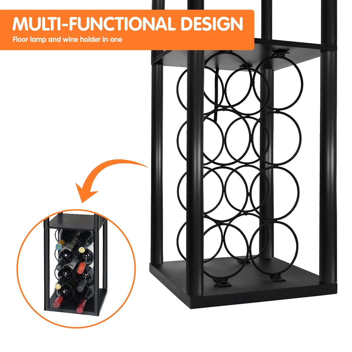 Sarantino Metal Etagere Floor Lamp with Wine Holder Shelf, 26 x 26 x 160cm - SuperSaverAU - view 3