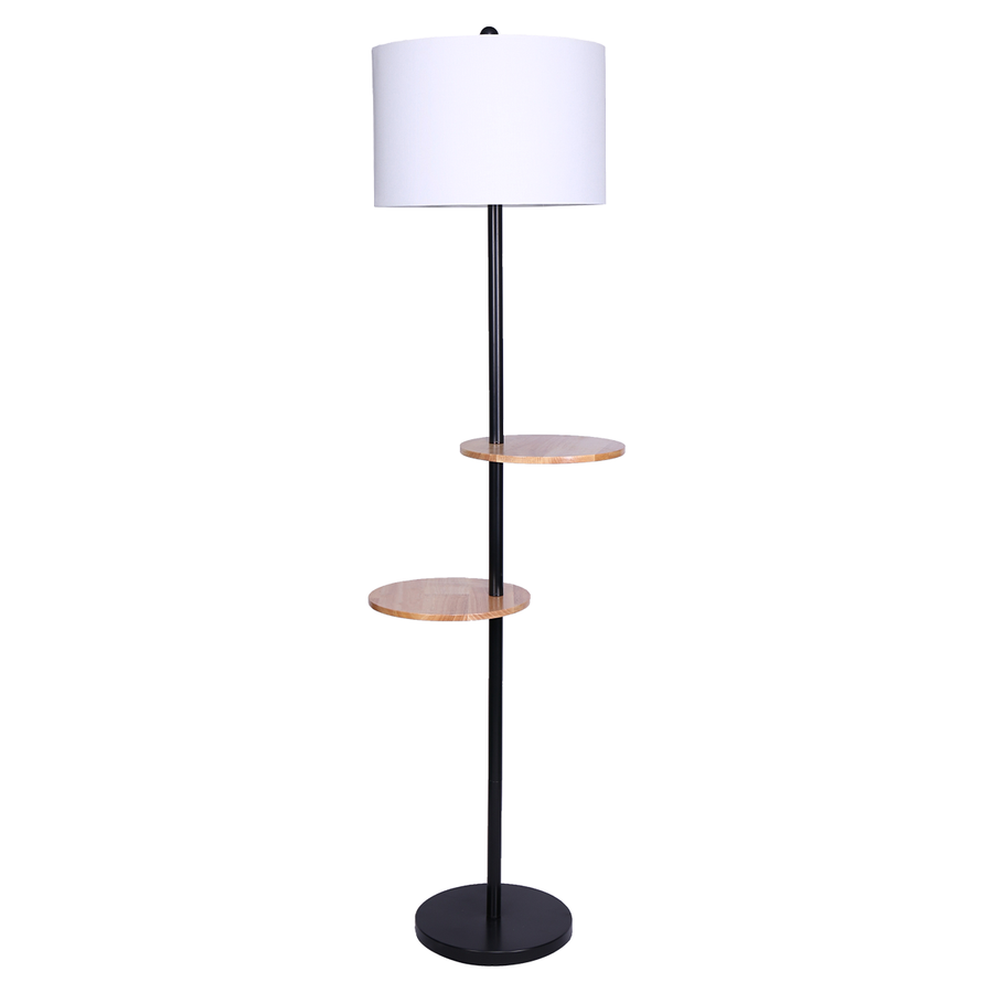 Sarantino Floor Lamp with Round Wood Shelves, 38 x 38 x 155cm - SuperSaverAU - view 1