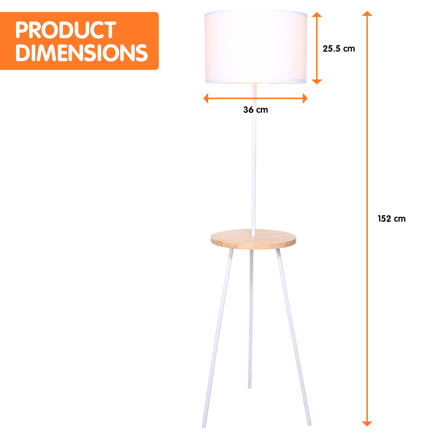 Sarantino Metal Tripod Floor Lamp with Wooden Table Shelf, 36 x 36 x 152cm - SuperSaverAU - view 1