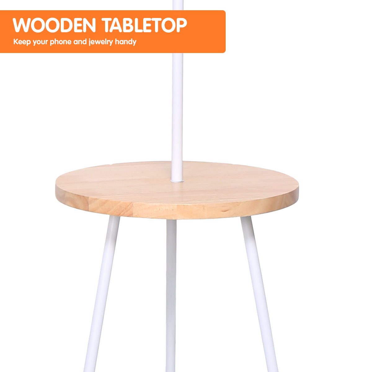 Sarantino Metal Tripod Floor Lamp with Wooden Table Shelf, 36 x 36 x 152cm - SuperSaverAU - view 2