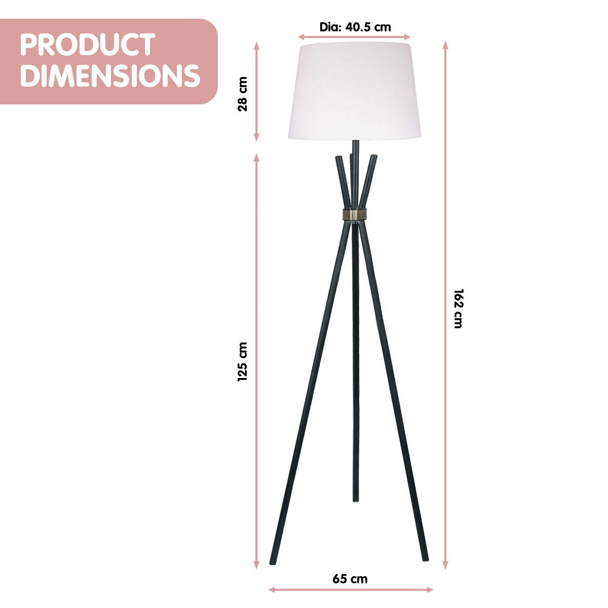 Sarantino Tripod Floor Lamp - Metal & Antique Brass with Off-White Shade