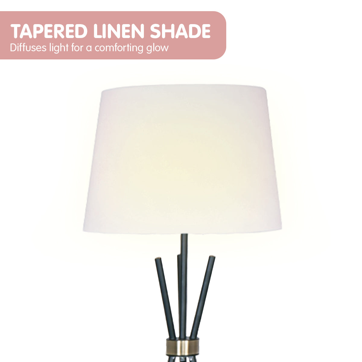 Sarantino Tripod Floor Lamp - Metal & Antique Brass with Off-White Shade