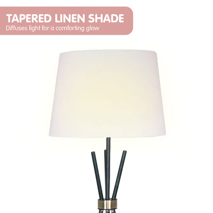 Sarantino Tripod Floor Lamp - Metal & Antique Brass with Off-White Shade