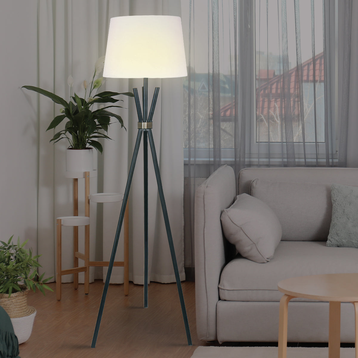 Sarantino Tripod Floor Lamp - Metal & Antique Brass with Off-White Shade - SuperSaverAU - view 5