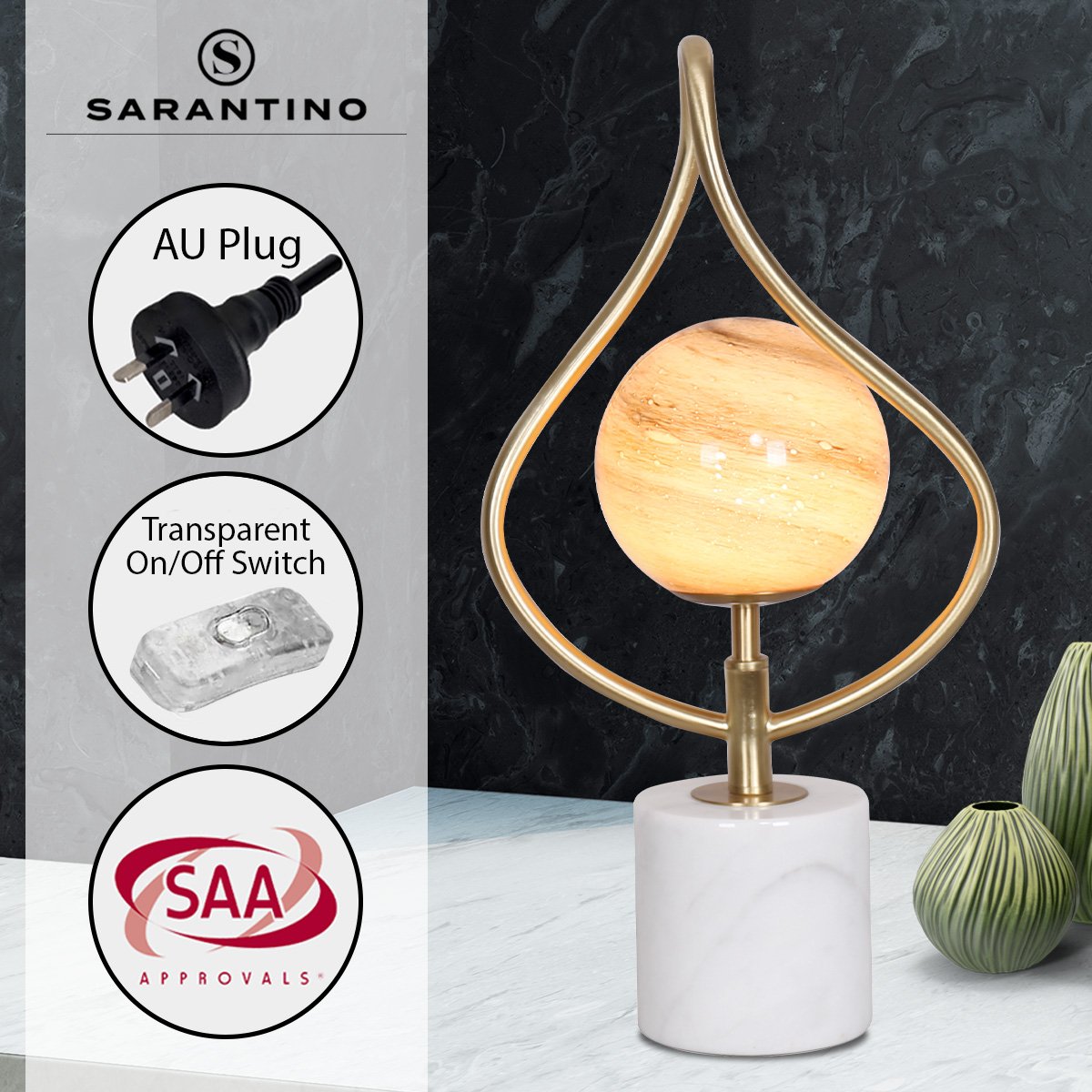 Sarantino Sculptural Orange Glass Table Lamp with White Marble Base - SuperSaverAU - view 4