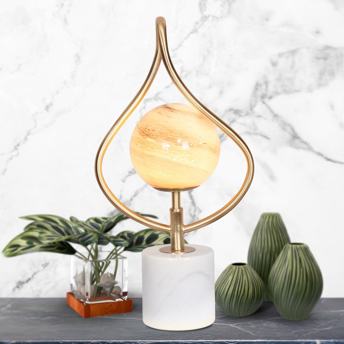 Sarantino Sculptural Orange Glass Table Lamp with White Marble Base - SuperSaverAU - view 5