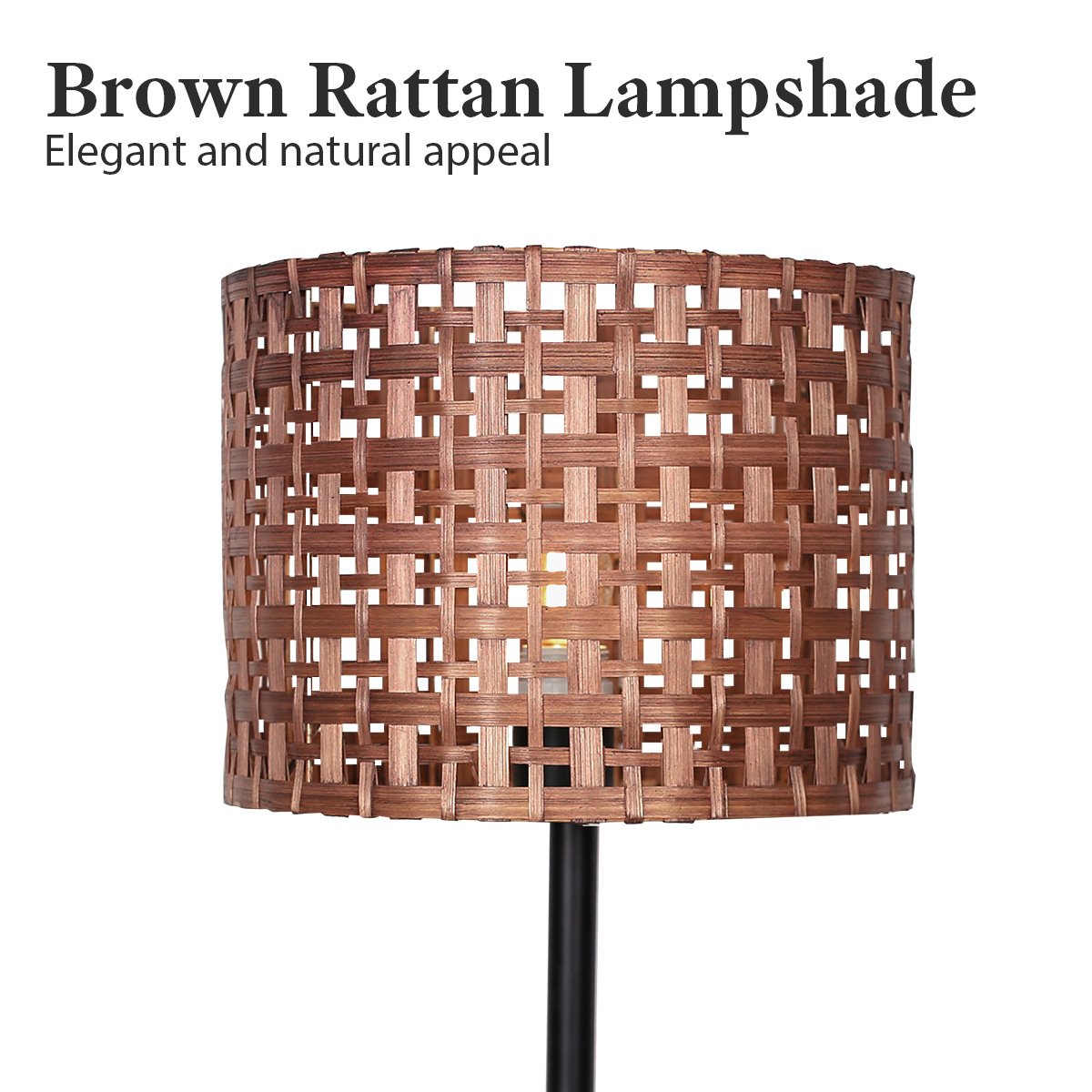Sarantino Rattan Desk Lamp with Black Marble Base - Natural Brown Shade - SuperSaverAU - view 4