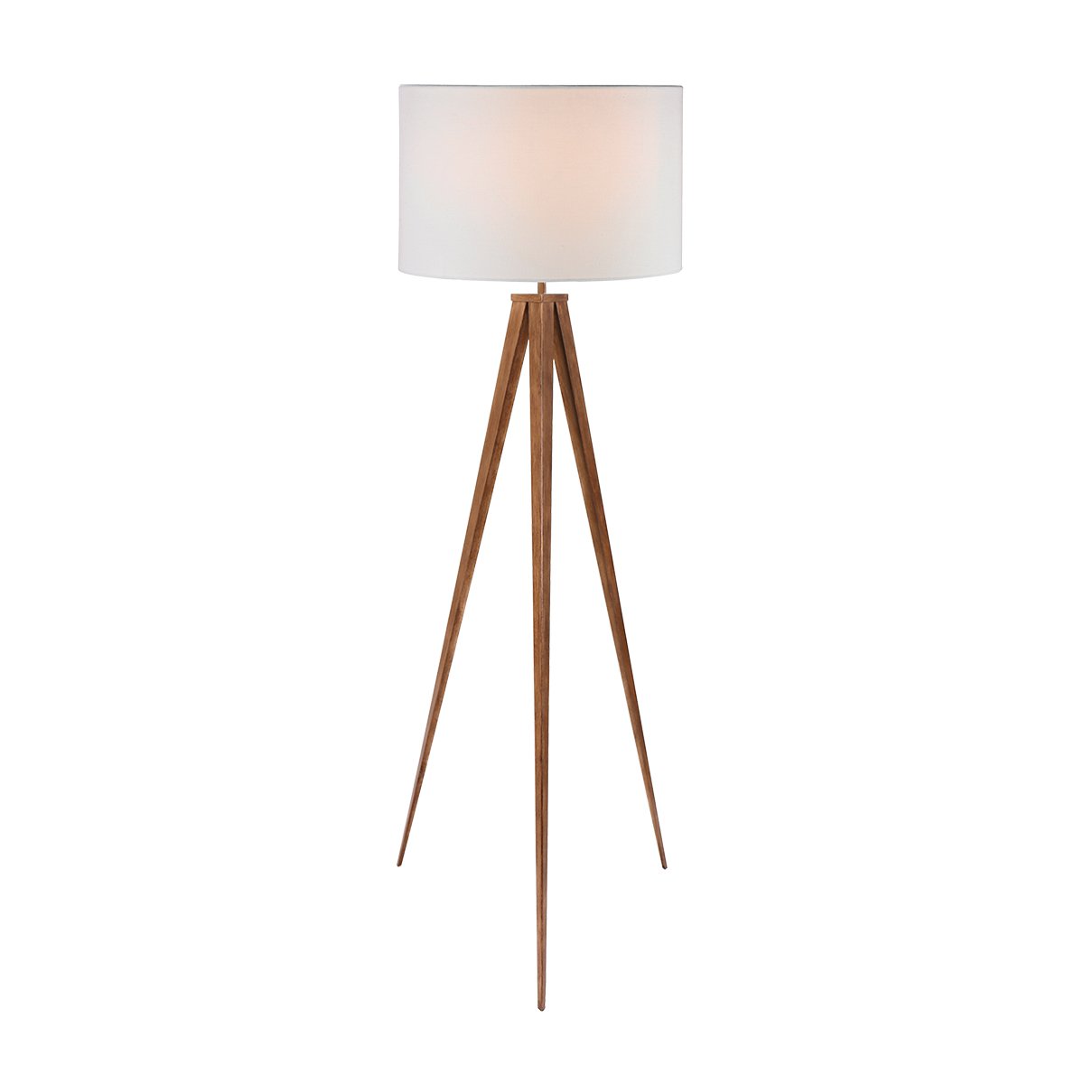 Sarantino Metal Tripod Floor Lamp with Wooden Finish & White Shade