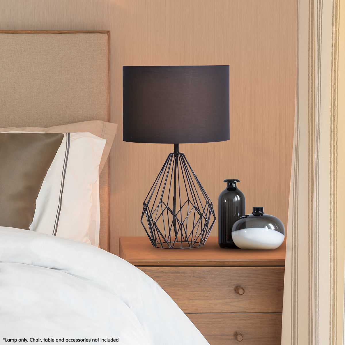Sarantino Geometric Table Lamp, Black Shade, 32x32x52cm, Lightweight Design - SuperSaverAU - view 2