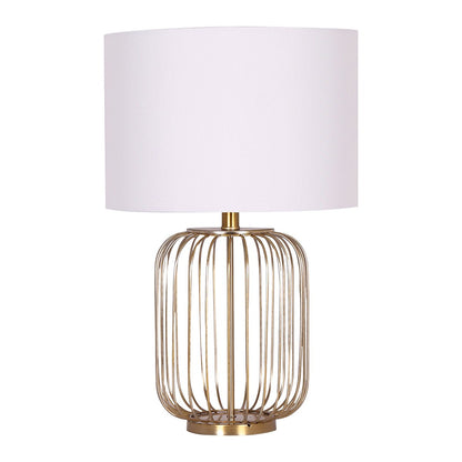 Sarantino Rose Gold Table Lamp with Linen Drum Shade - Elegant Design