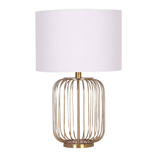 Sarantino Rose Gold Table Lamp with Linen Drum Shade - Elegant Design