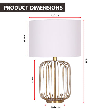 Sarantino Rose Gold Table Lamp with Linen Drum Shade - Elegant Design