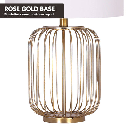 Sarantino Rose Gold Table Lamp with Linen Drum Shade - Elegant Design