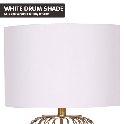 Sarantino Rose Gold Table Lamp with Linen Drum Shade - Elegant Design
