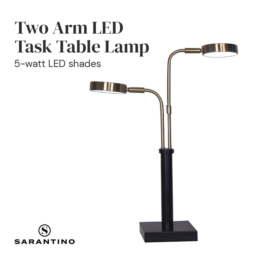 Sarantino LED Table Lamp with 2 Adjustable Lights, Brushed Gold, 39 x 51cm - SuperSaverAU - view 1