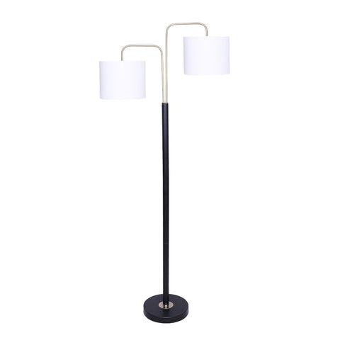 Sarantino Floor Lamp 26.5x26.5x167CM, White Linen Shade, Brushed Gold/Black Finish - SuperSaverAU - view 1