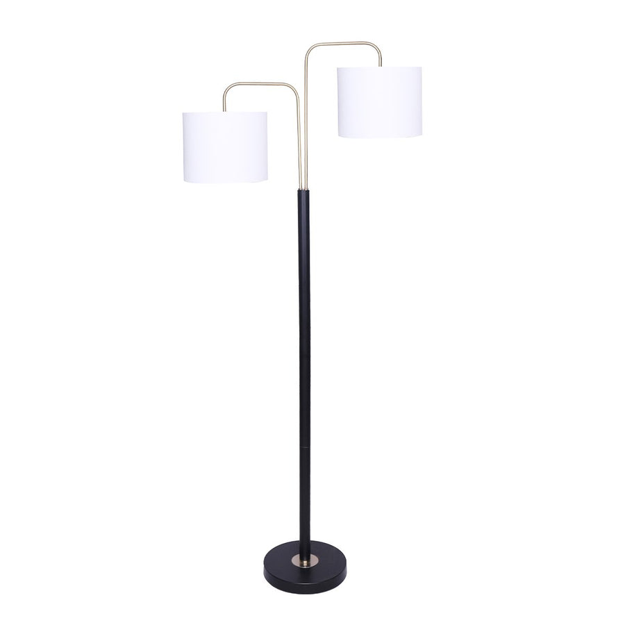 Sarantino Floor Lamp 26.5x26.5x167CM, White Linen Shade, Brushed Gold/Black Finish - SuperSaverAU - view 1