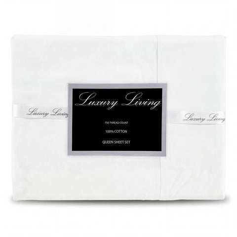 Laura Hill 750 Thread Count Pure Cotton Queen Bed Sheet Set 4 Piece Gift Pack - White - SuperSaverAU - view 1