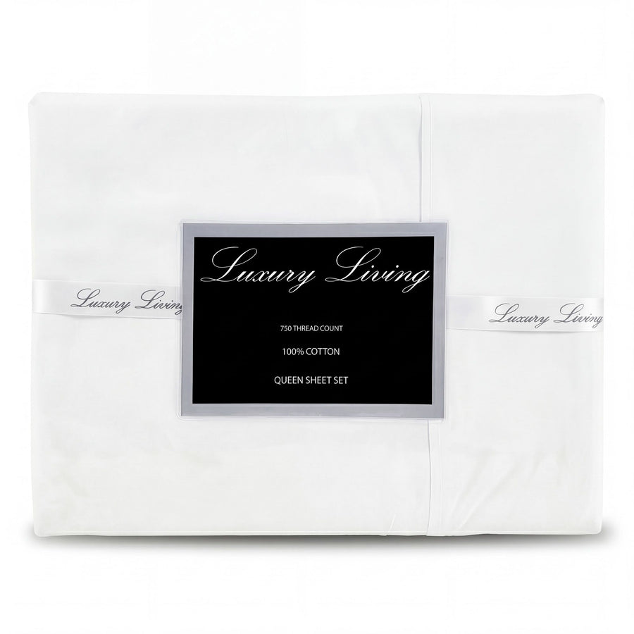 Laura Hill 750 Thread Count Pure Cotton Queen Bed Sheet Set 4 Piece Gift Pack - White - SuperSaverAU - view 1