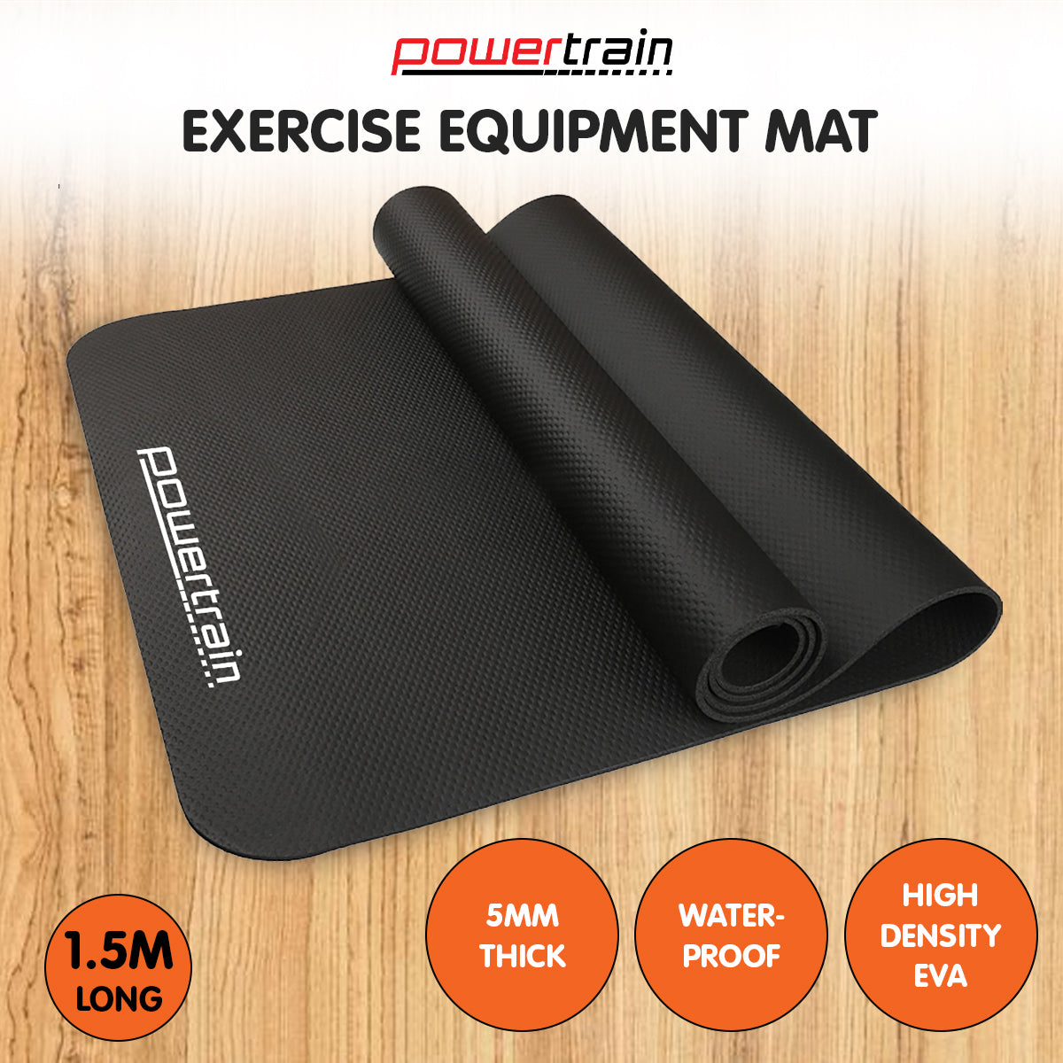 Powertrain Non-Slip EVA Exercise Equipment Floor Mat - 1500 x 700 x 5mm