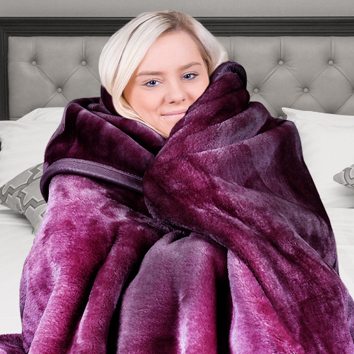 Laura Hill Faux Mink Blanket 220cmx240cm Double Sided Soft Plush Purple - SuperSaverAU - view 5