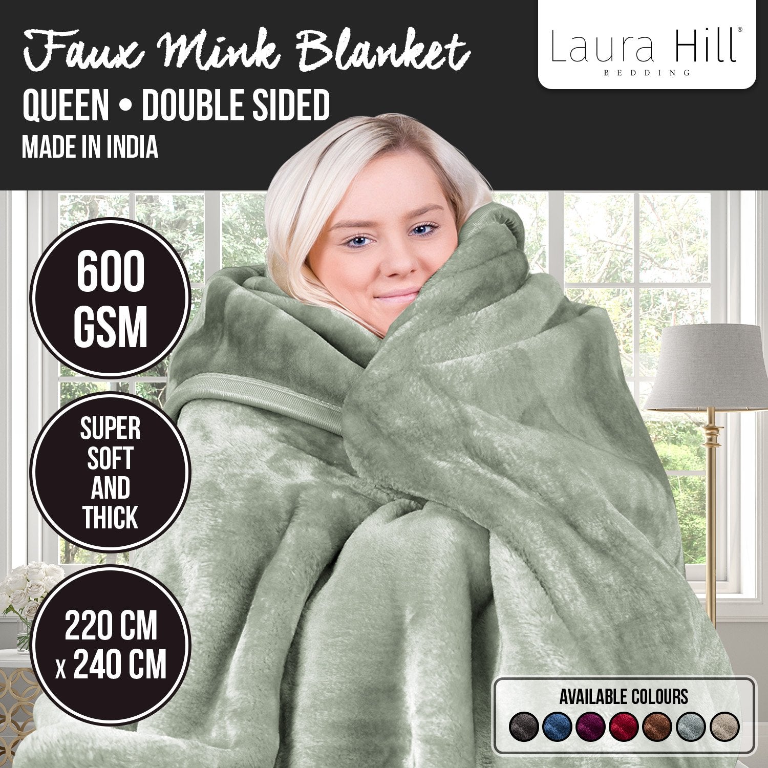 Laura Hill Faux Mink Blanket Queen Size 220x240cm Double-Sided 600GSM - SuperSaverAU - view 11
