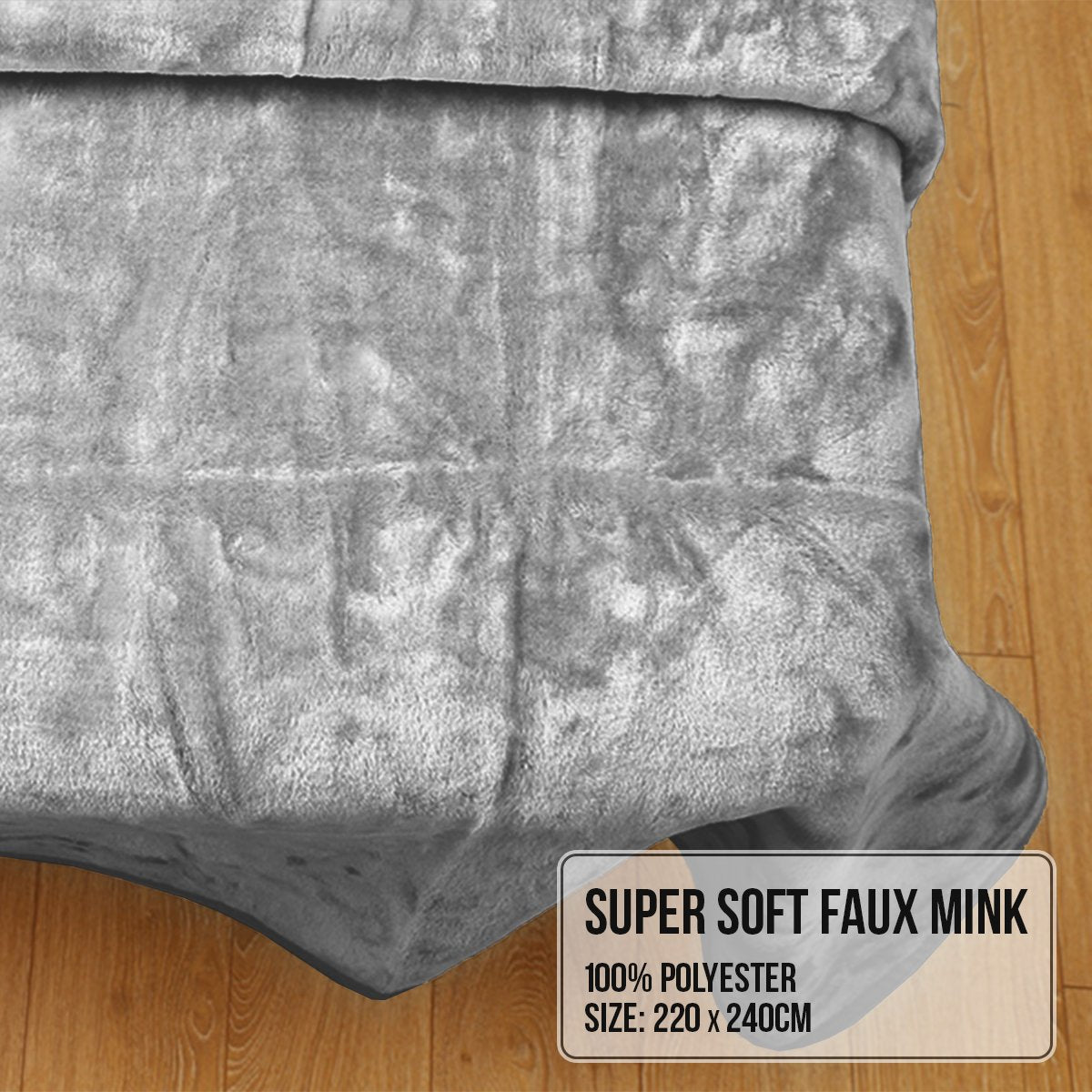 Laura Hill Faux-Mink Blanket Double Sided 220x240cm Soft Plush Throw Rug - SuperSaverAU - view 3