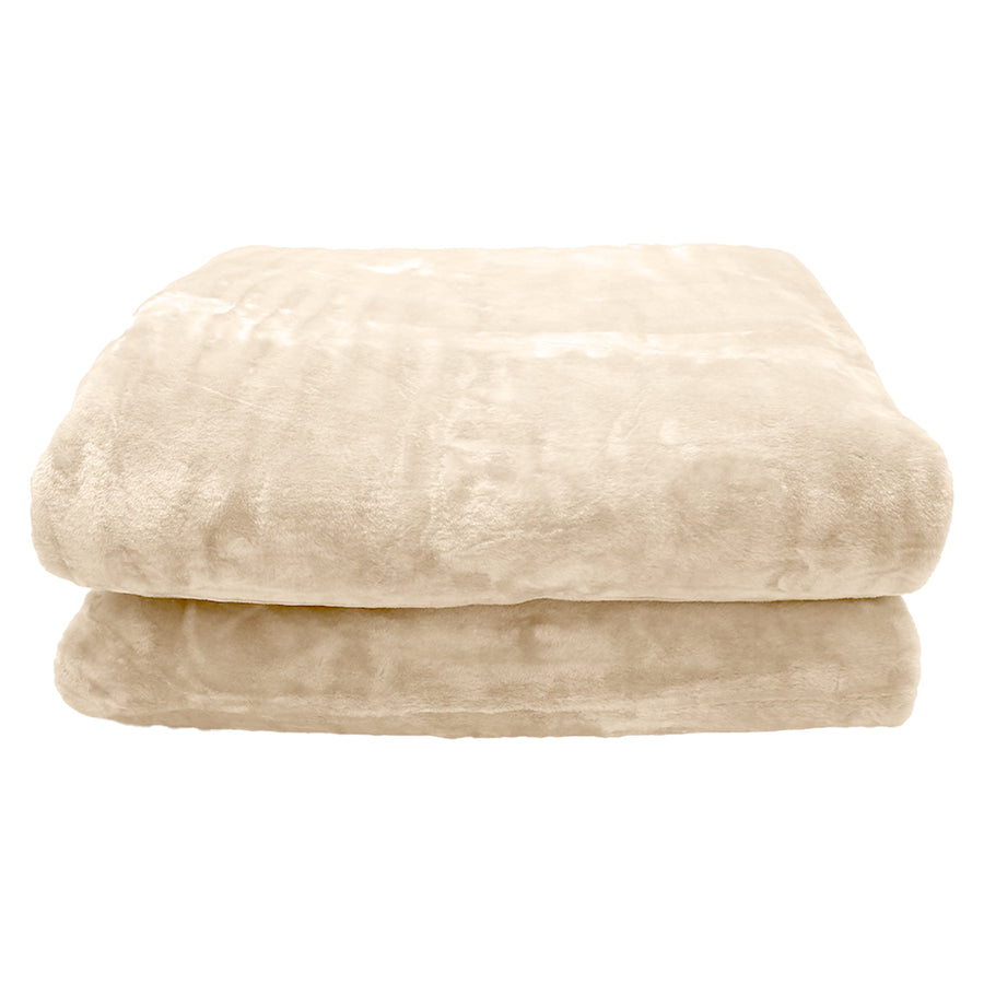 Laura Hill Faux Mink Throw Rug Blanket 220x240cm Double-Sided Heavy 800gsm - Cream - SuperSaverAU - view 1