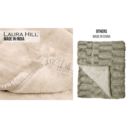 Laura Hill Faux Mink Throw Rug Blanket 220x240cm Double-Sided Heavy 800gsm - Cream