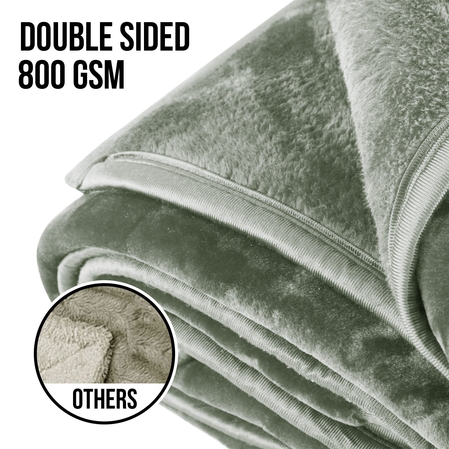 Laura Hill Faux Mink Blanket Queen Size 800GSM Double-Sided 220x240cm Sage - SuperSaverAU - view 4