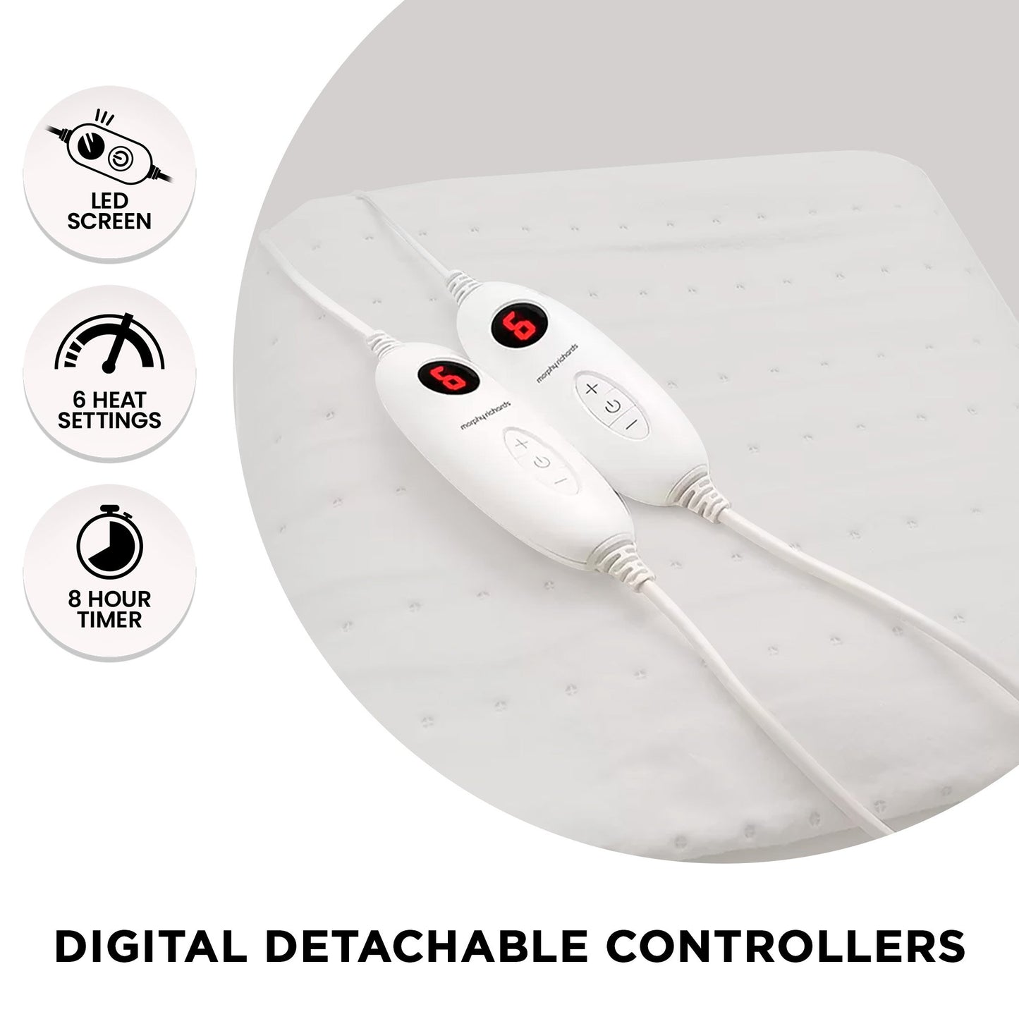 Morphy Richards Electric Blanket Queen - 2 Controllers, 6 Settings, Machine Washable