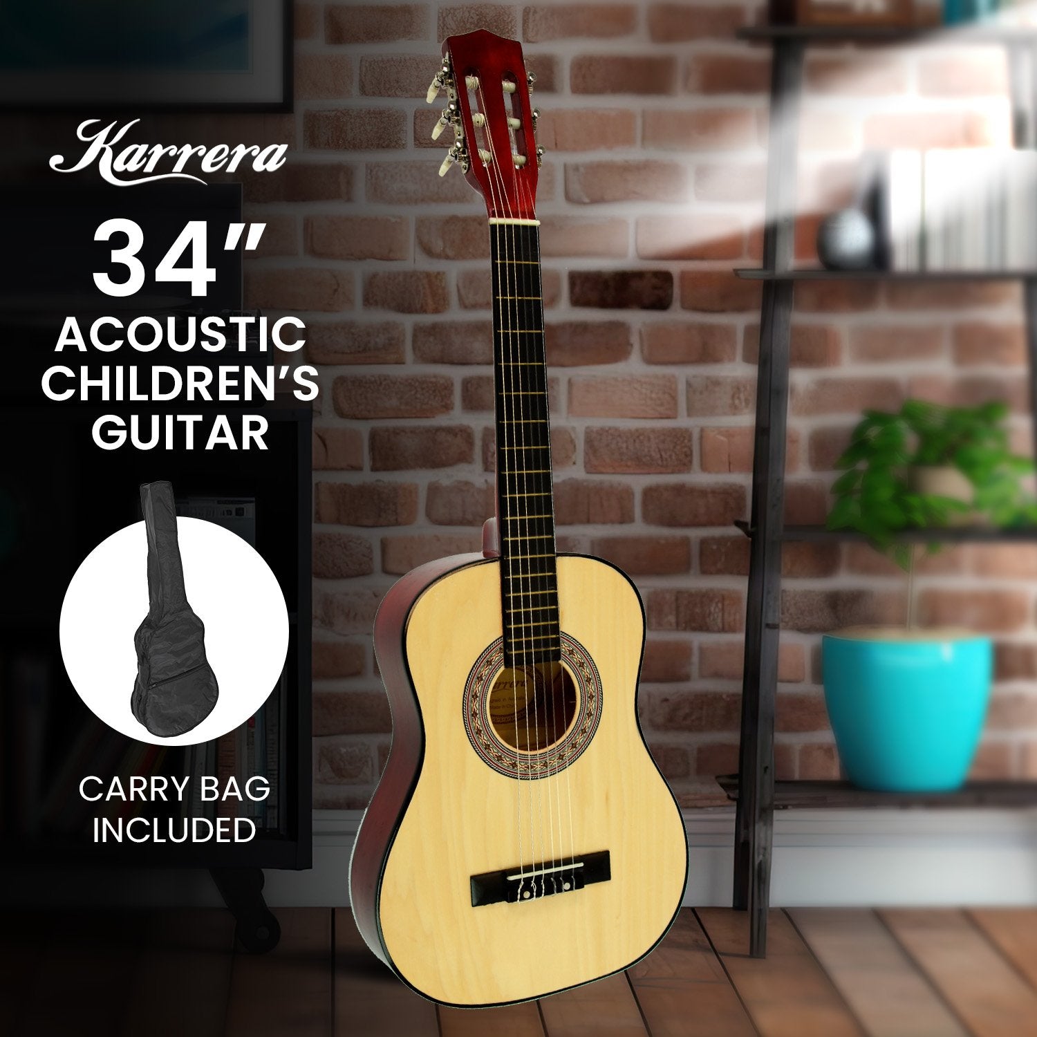 Karrera 34in Children's Wooden Acoustic Guitar - Natural
