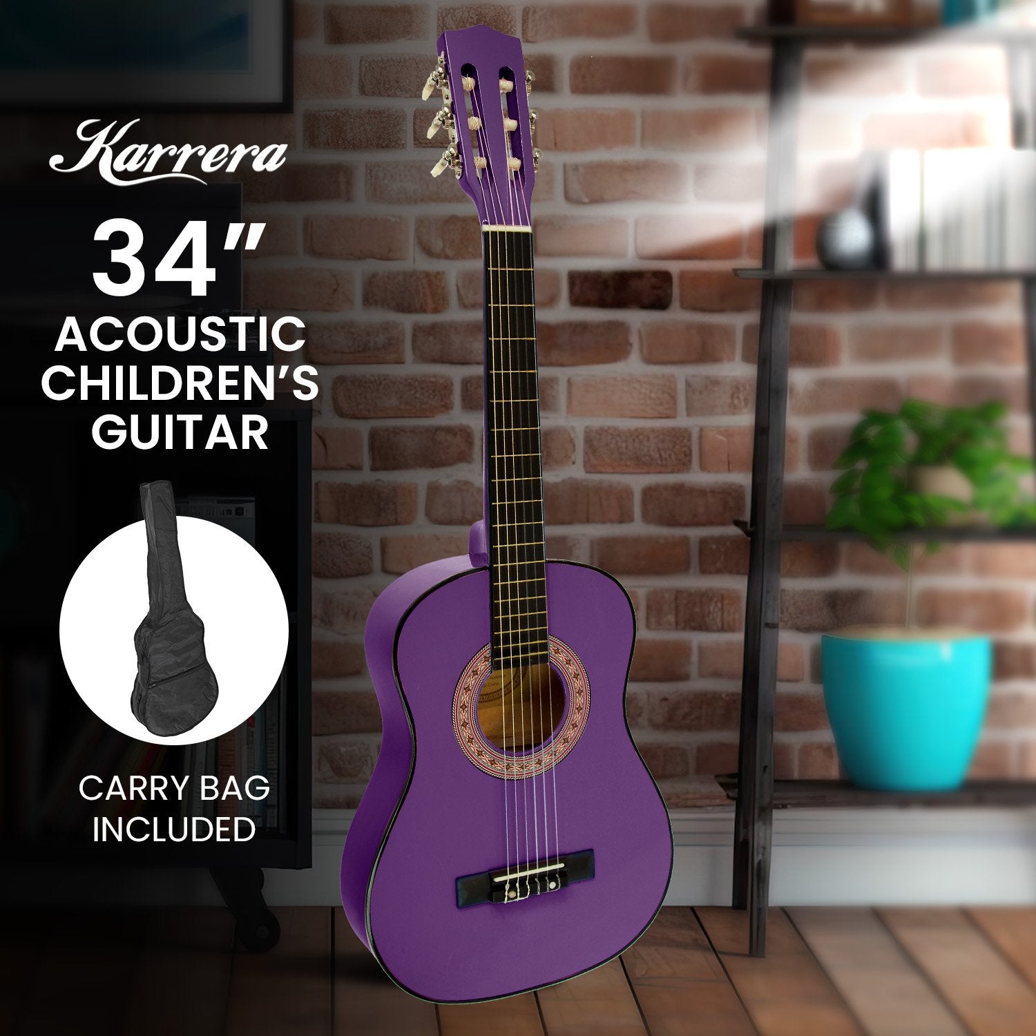 Karrera 34in Children's Wooden Acoustic Guitar - Purple