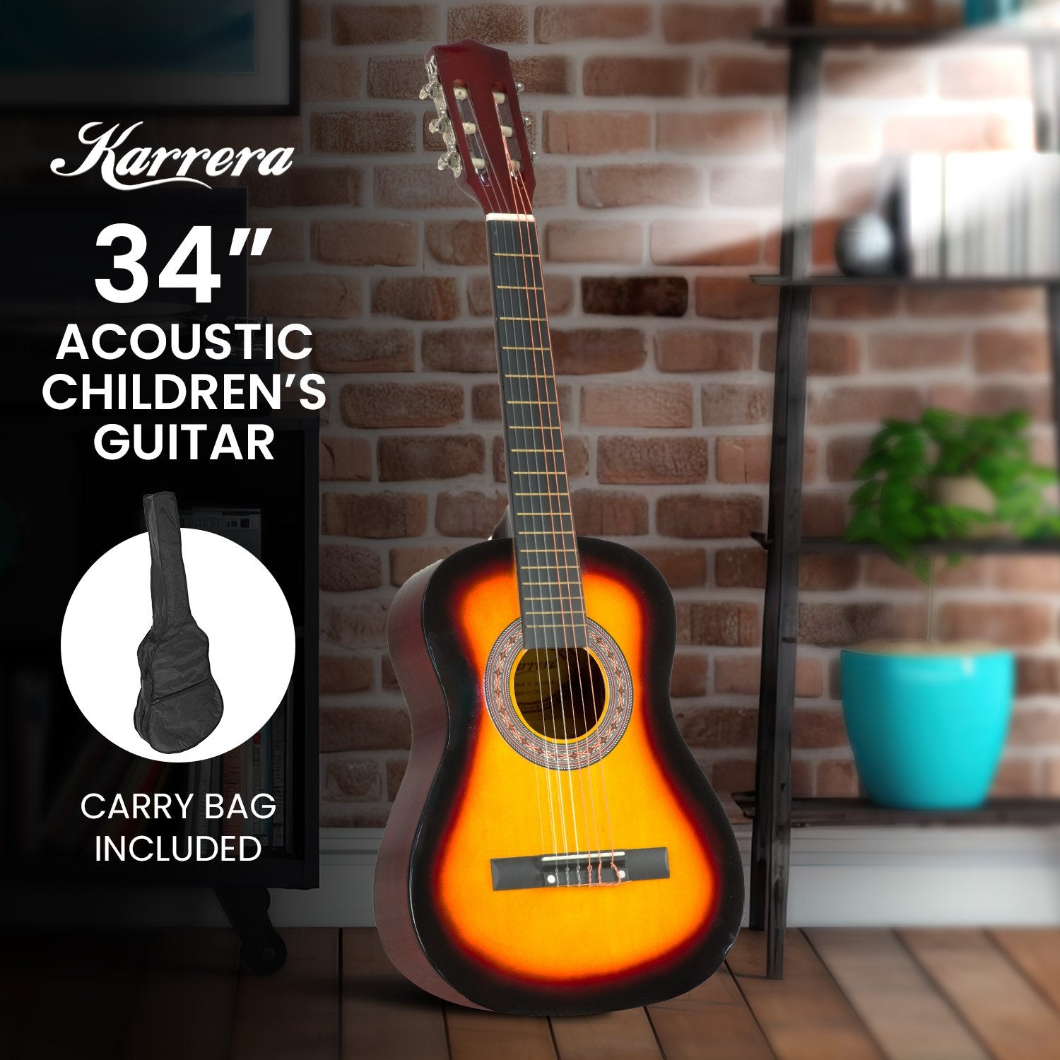 Karrera 34in Children's Wooden Acoustic Guitar - Sunburst