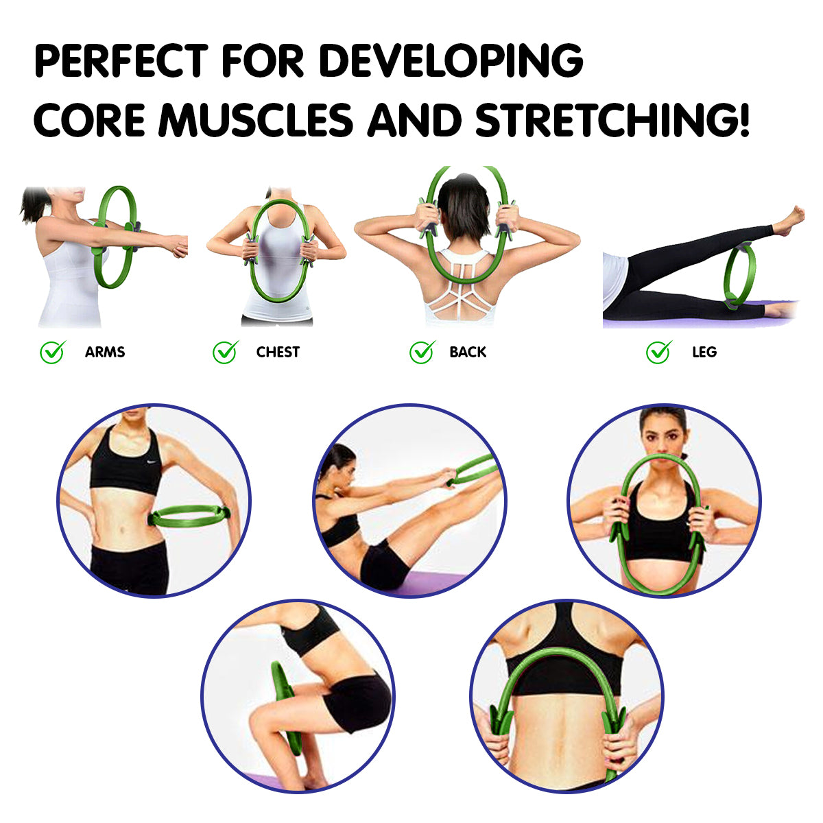 Powertrain Pilates Ring Band Yoga Home Workout Exercise Band Green - SuperSaverAU - view 6