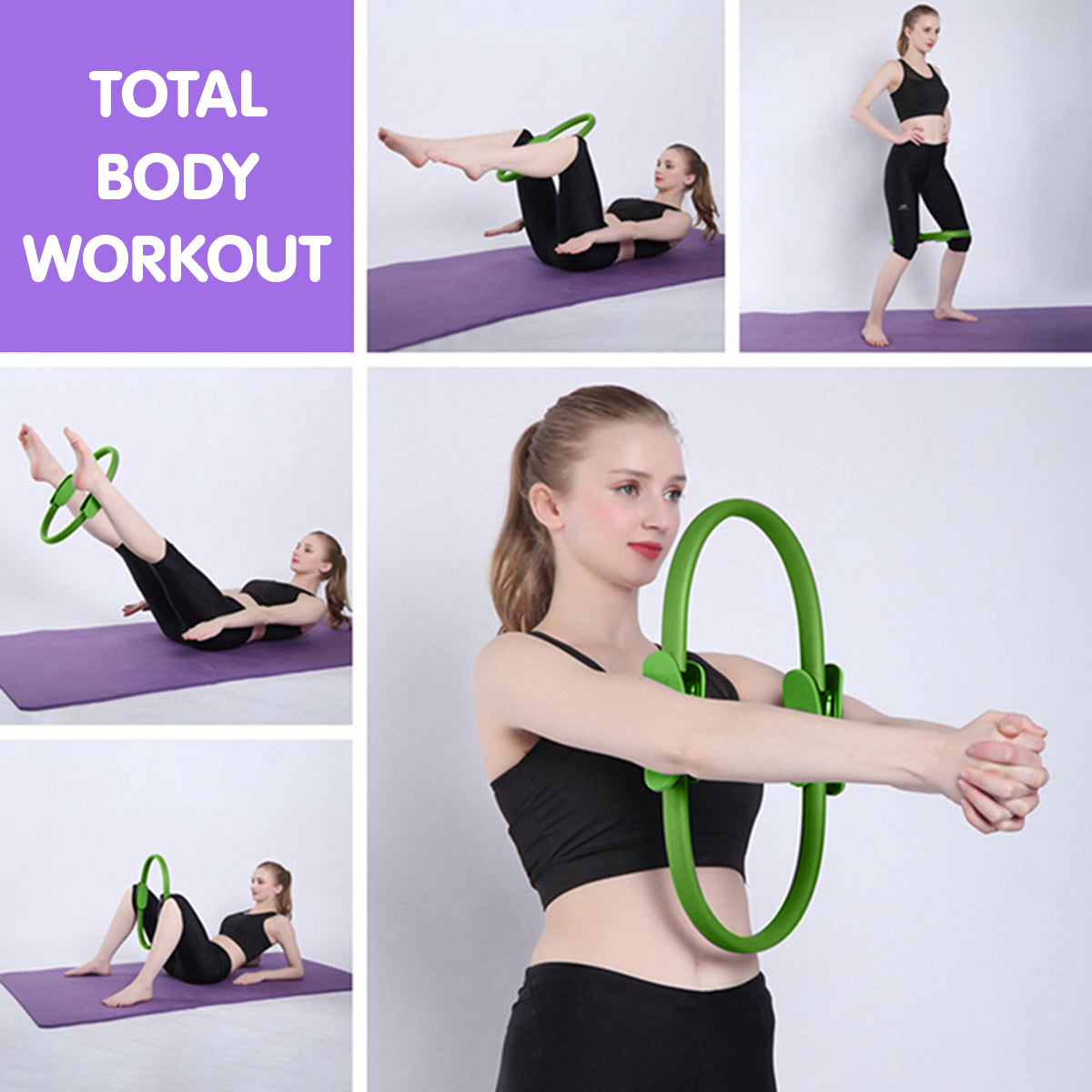 Powertrain Pilates Ring Band Yoga Home Workout Exercise Band Green - SuperSaverAU - view 7