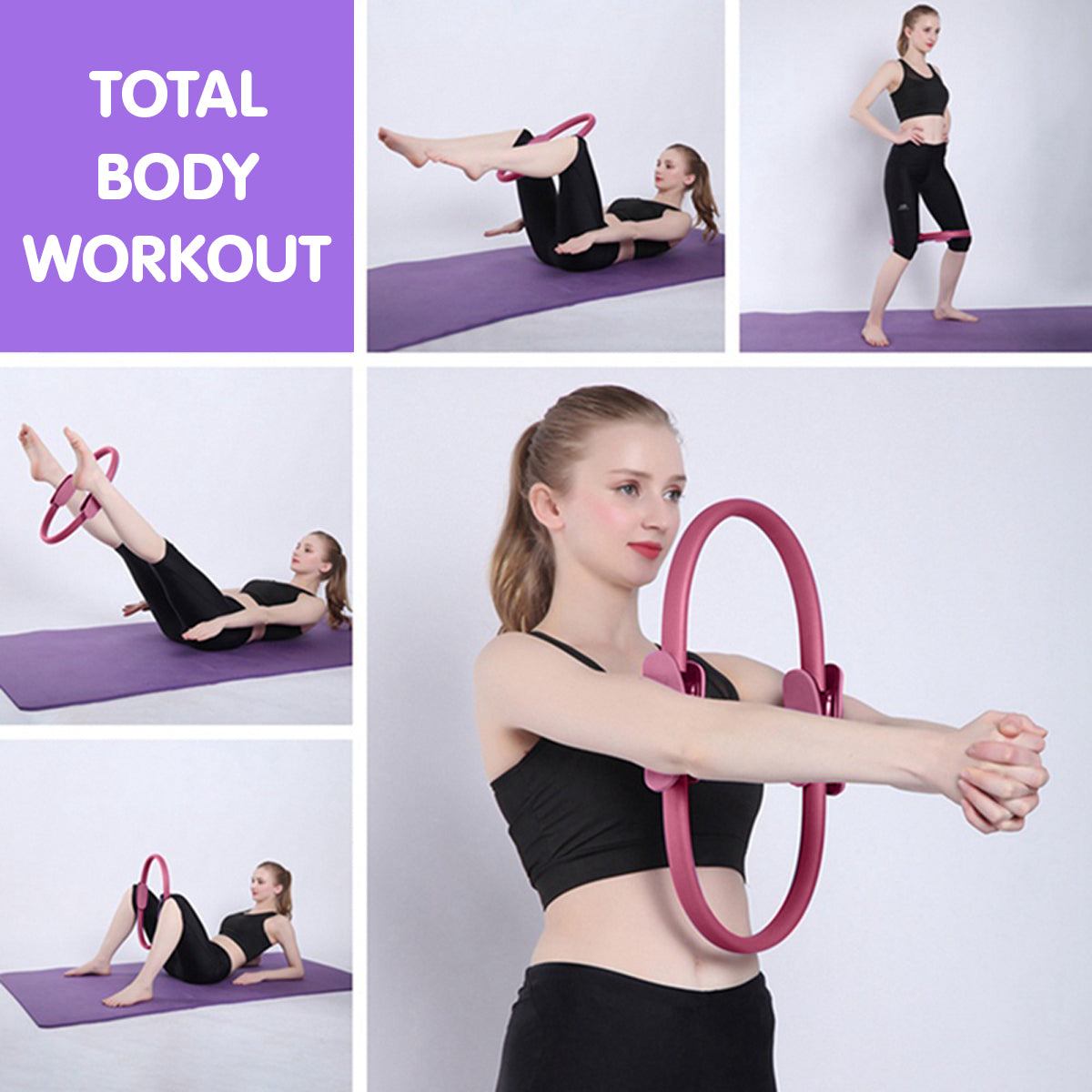 Powertrain Pilates Ring Band Yoga Home Workout Exercise Band Pink - SuperSaverAU - view 7