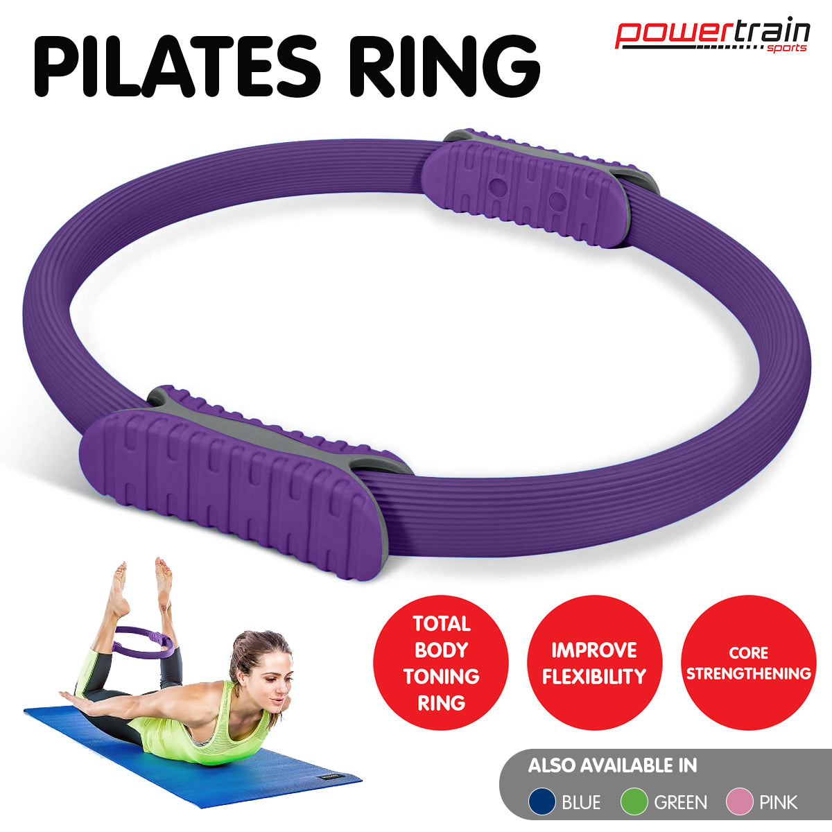 Powertrain Pilates Ring Band Yoga Home Workout Exercise Band Purple - SuperSaverAU - view 9