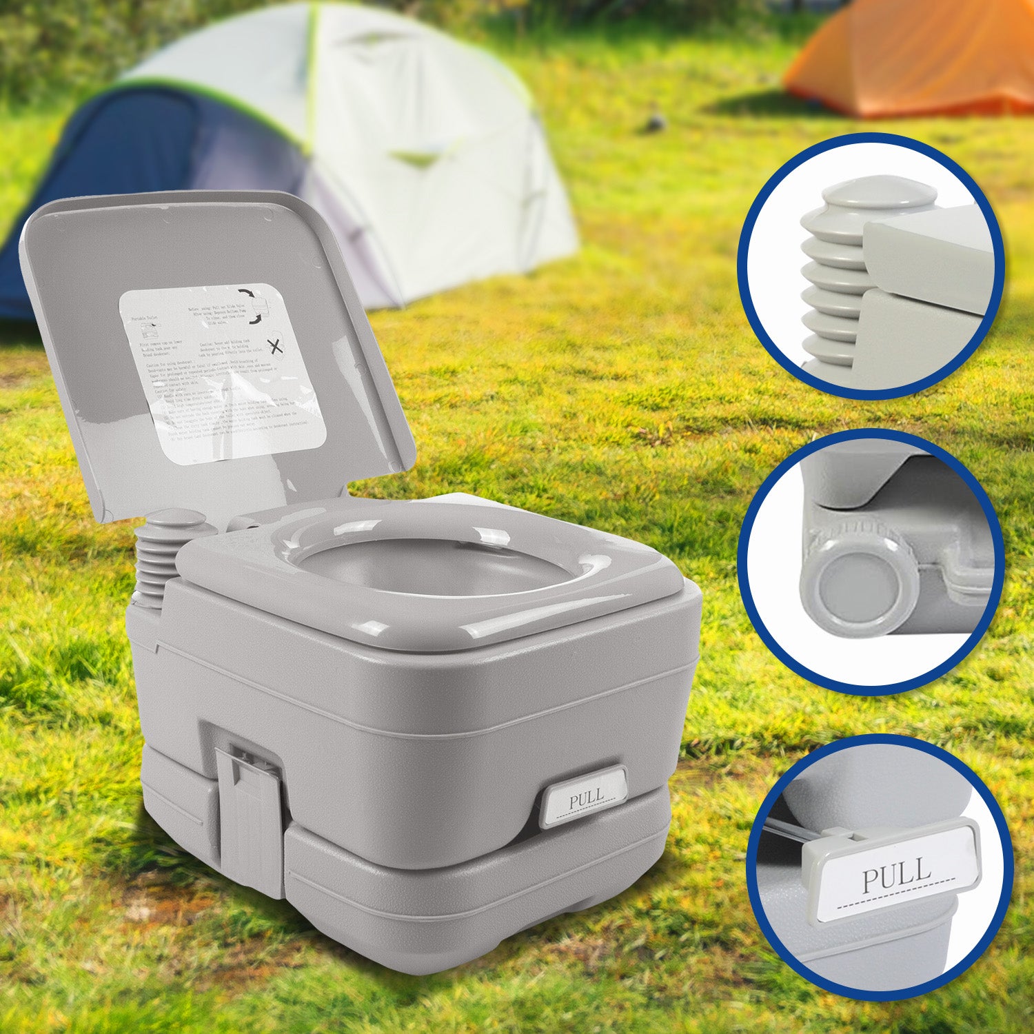 Wallaroo 10L Portable Toilet - Press Flush Pump, 10L Capacity, Durable PE/ABS - SuperSaverAU - view 7