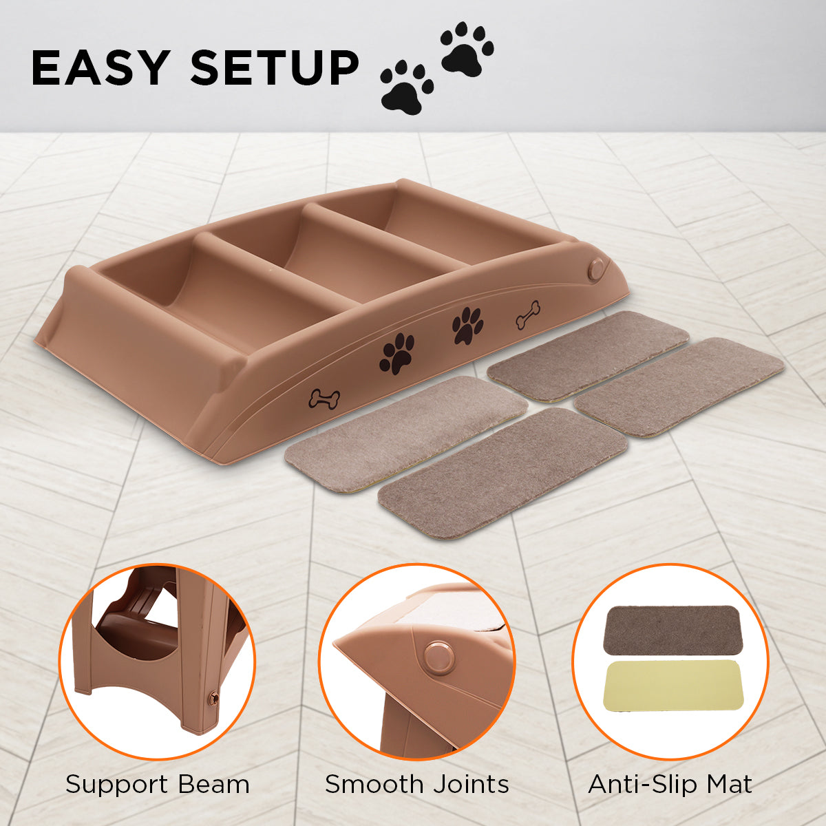 Furtastic 50cm Foldable Pet Stairs - Sturdy, Non-Slip, Easy to Store - Brown - SuperSaverAU - view 6