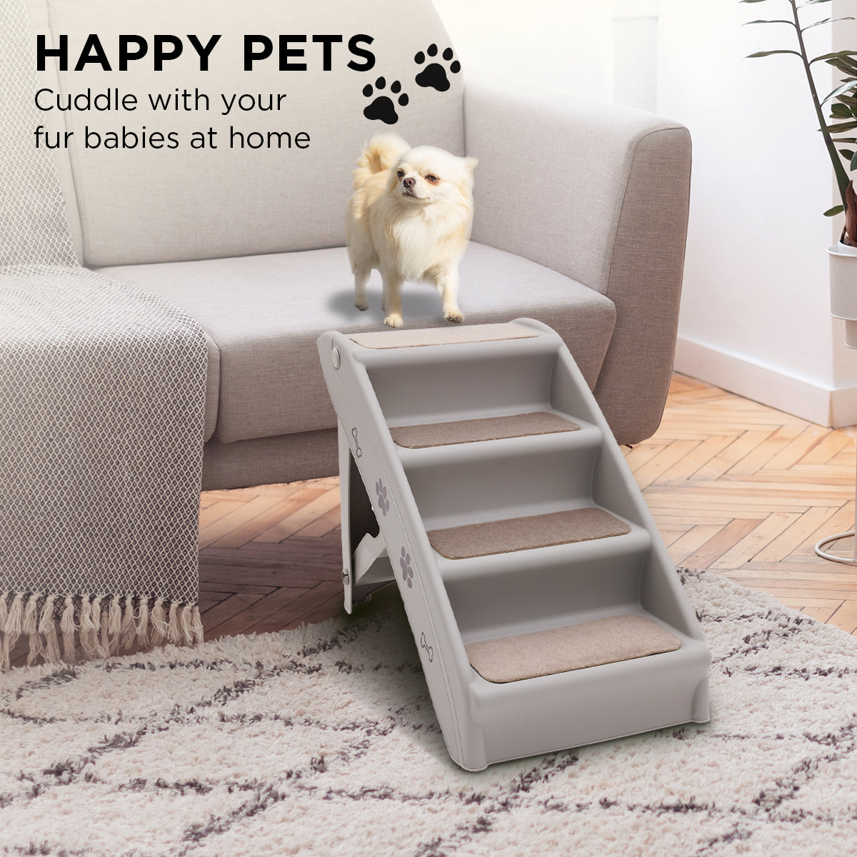 Furtastic 50cm Foldable Pet Stairs with Non-Slip Mat for Small Dogs & Cats