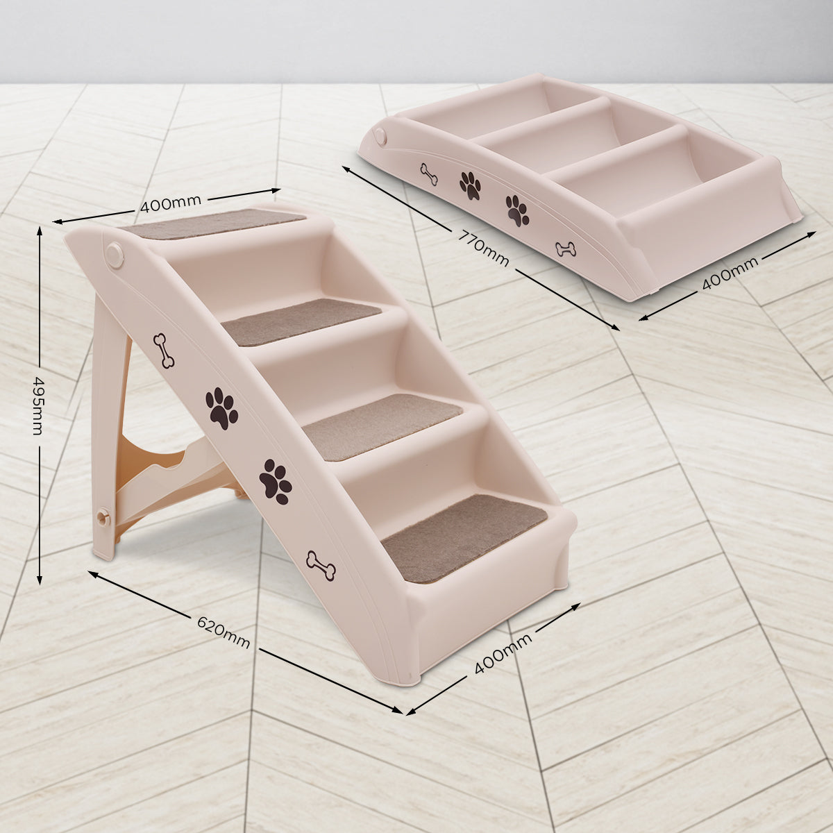 Furtastic Pet Stairs - 50cm Foldable Dog Ladder with Non-Slip Mat, White - SuperSaverAU - view 4