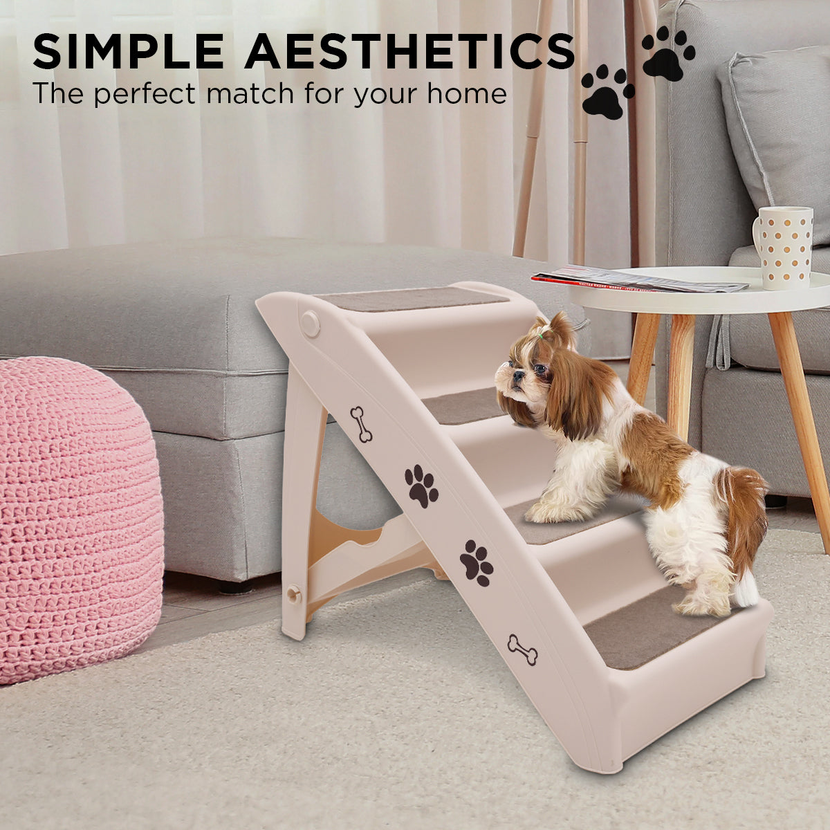 Furtastic Pet Stairs - 50cm Foldable Dog Ladder with Non-Slip Mat, White - SuperSaverAU - view 5