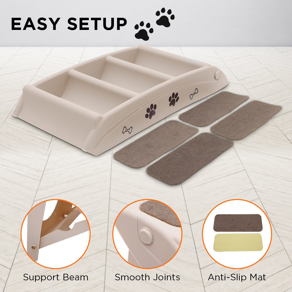 Furtastic Pet Stairs - 50cm Foldable Dog Ladder with Non-Slip Mat, White - SuperSaverAU - view 6