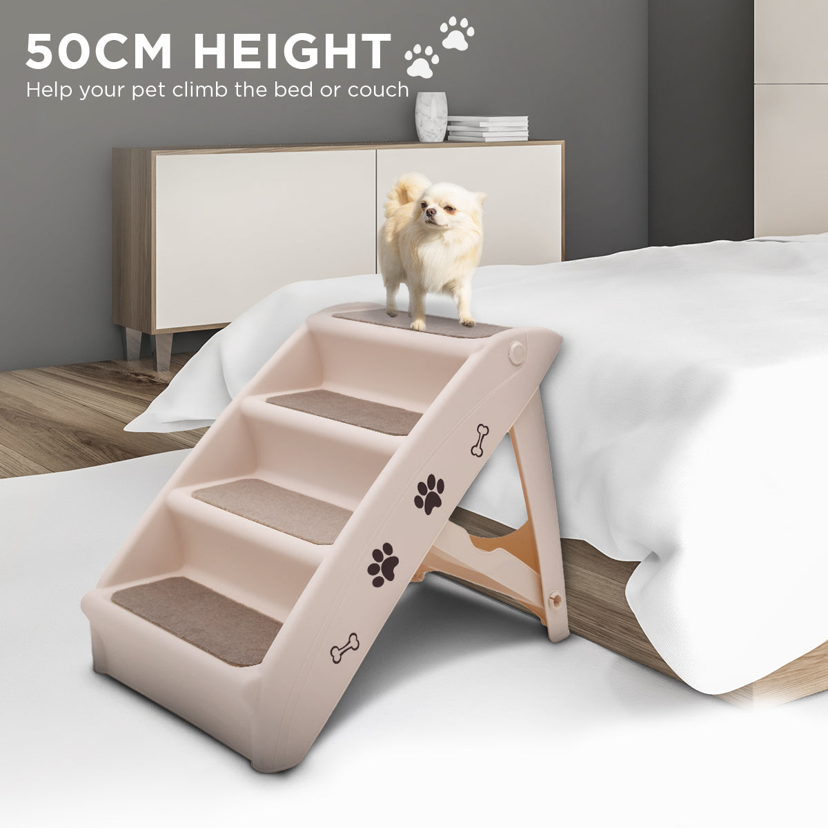 Furtastic Pet Stairs - 50cm Foldable Dog Ladder with Non-Slip Mat, White - SuperSaverAU - view 9