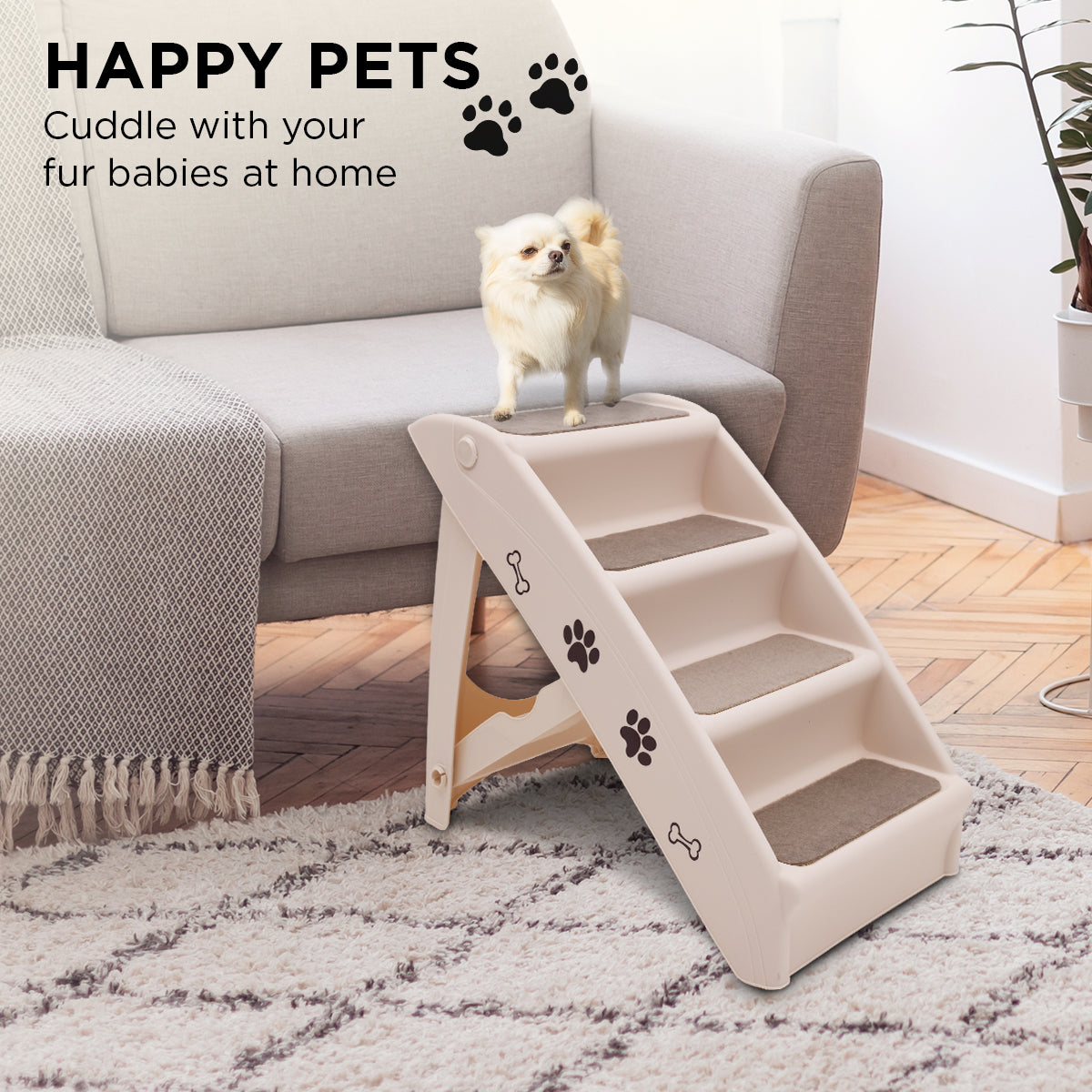 Furtastic Pet Stairs - 50cm Foldable Dog Ladder with Non-Slip Mat, White - SuperSaverAU - view 12