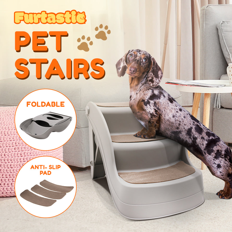 Furtastic Foldable Pet Stairs - 46x35x38cm, Non-Slip, Compact Design, Grey