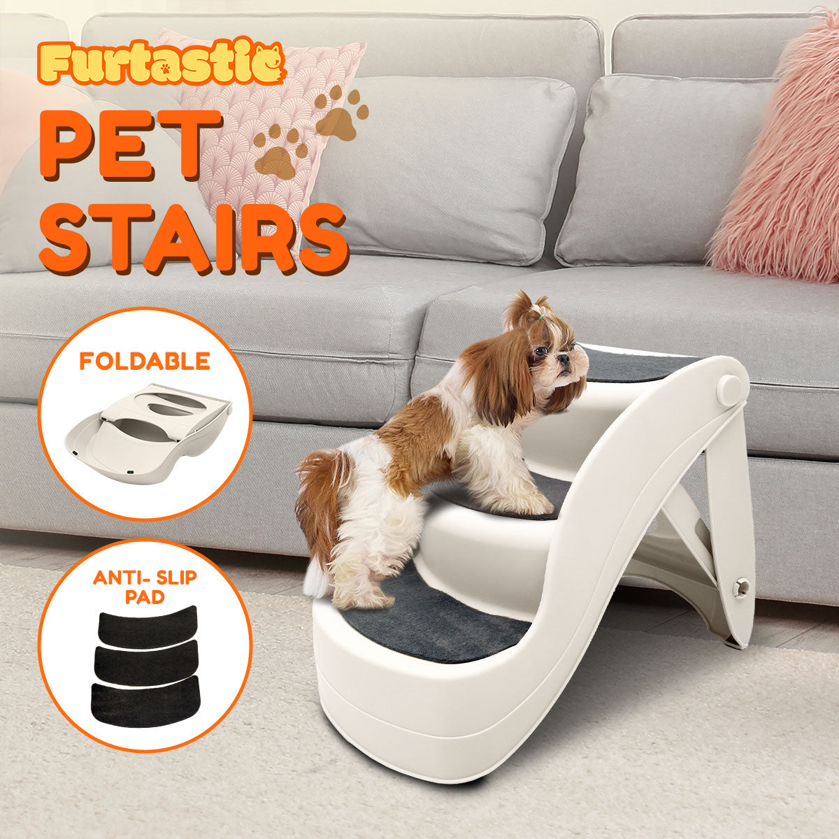 Furtastic Foldable Pet Stairs 38cm - Non-Slip, Compact, Easy to Store