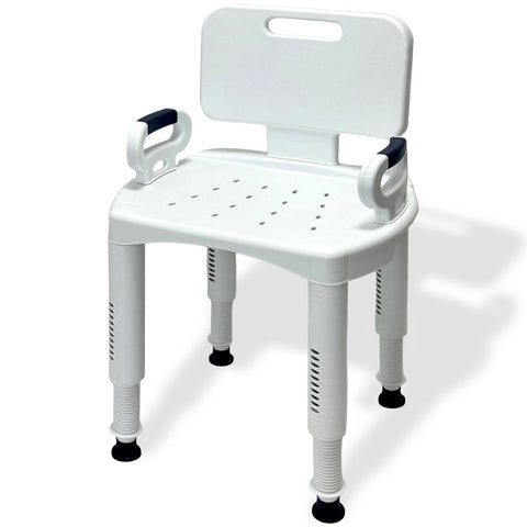 Orthonica Premium Shower Chair 158kg Capacity, Adjustable Height, Armrests, White - SuperSaverAU - view 1