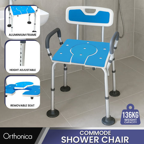 Orthonica Height-Adjustable Aluminium Commode Shower Chair - SuperSaverAU - view 2